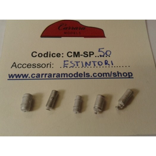 CM-SP50 set 5 pz estintori vari modelli e misure in metallo bianco - scala 1:43